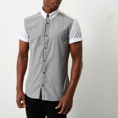 Grey contrast back slim fit shirt